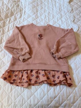 Zara Rose Pink Sweatshirt with Floral Ruffle Hem
